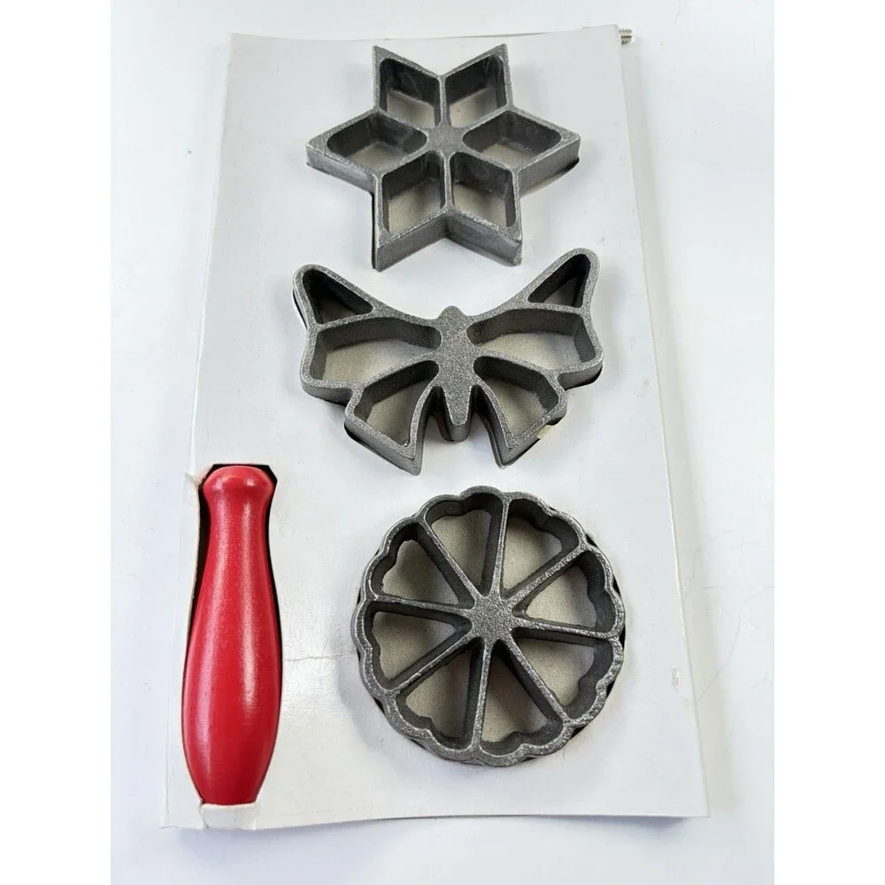 Vintage SCI Cuisine Internationale Rosette Iron Set 3 Cast Iron Molds NOS Box